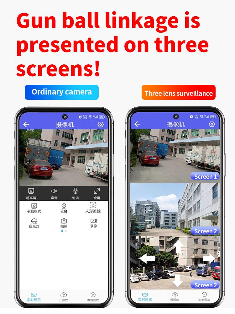 NIBIOK 390EYES Three Lens Camera HD 12MP 4K WIFI IP CCTV Mobile Tracking IP66 Waterproof PTZ Camera Night Vision Two Way Intercom