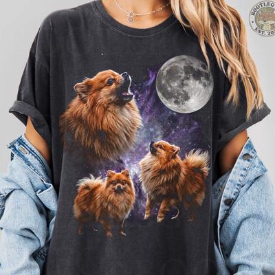 Lune Triple Pomeranian Vintage. Cadeau Drôle pour Maman de Chien Amoureuse Propriétaire. Galaxie cosmique Ciel nocturne sauvage. T-shirt Graphique Comfort Colors® Lavé Années 90