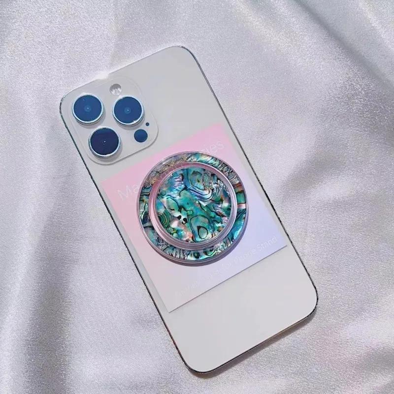 1Pc Magsafe Round Simple Style Retractable Scallop Magnetic Mobile Phone Holder Suitable for iPhone Colorful Shell Airbag Holder