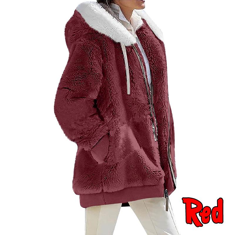 Giacca con cappuccio e zip in peluche da donna Autunno/Inverno