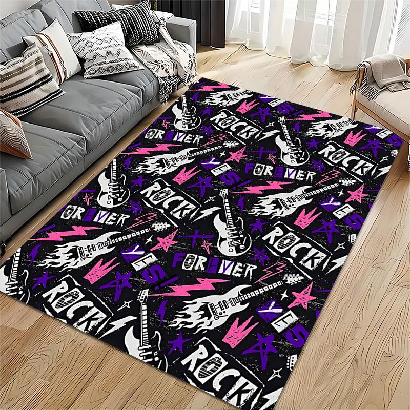 Rock Music Pattern Carpet Suitable As a Non-slip Mat for the Living Room or Bedroom Sofa