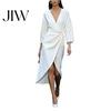 Deep V-Neck Dress Summer Women Dress, Ruffle Slim Waist Midi Long Casual Dresses Sleeves Solid Color Wrap for Daily Wear Party