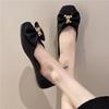 Summer New Square Head Shallow Mouth Shoes Bow Bear Metal Buckle Soft Sole Shoes Flat Shoes