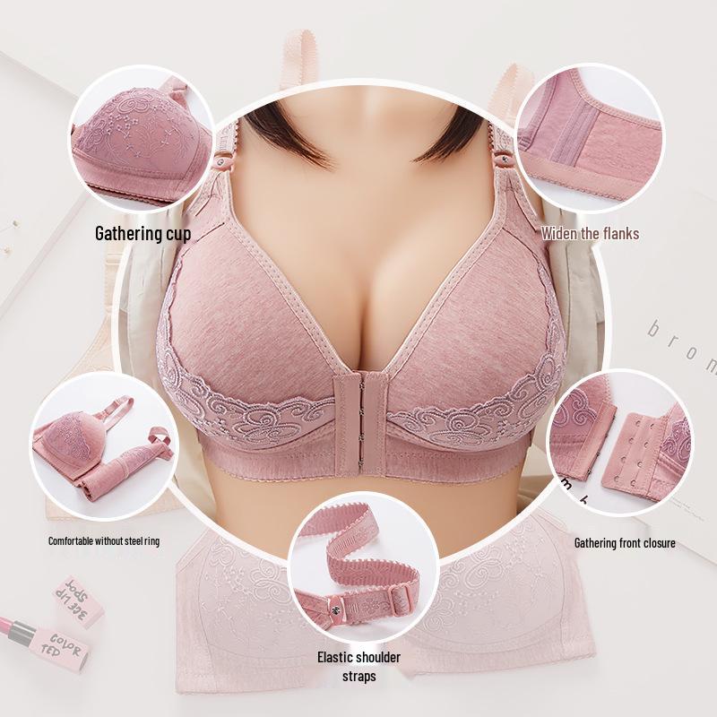 Comfortable Plus Size Wire-Free Front Closure Bra for Middle-Aged & Elderly - Pure Cotton