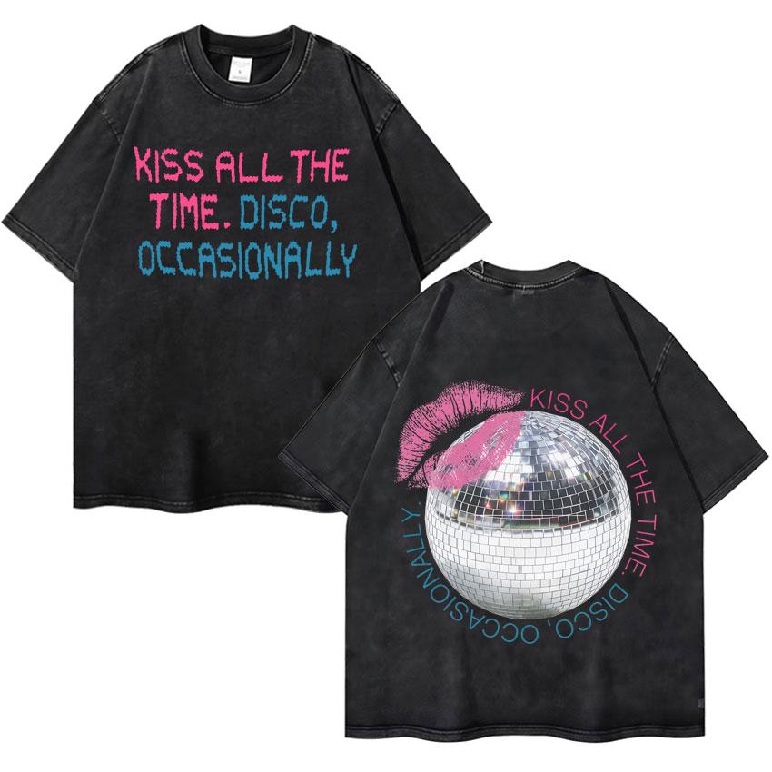 Harry Styles Küsst Immer Disco Gelegentlich Tour Hochwertig Vintage Gewaschen Rundhals T-Shirt Fan Geschenk Unisex Baumwoll-T-Shirt