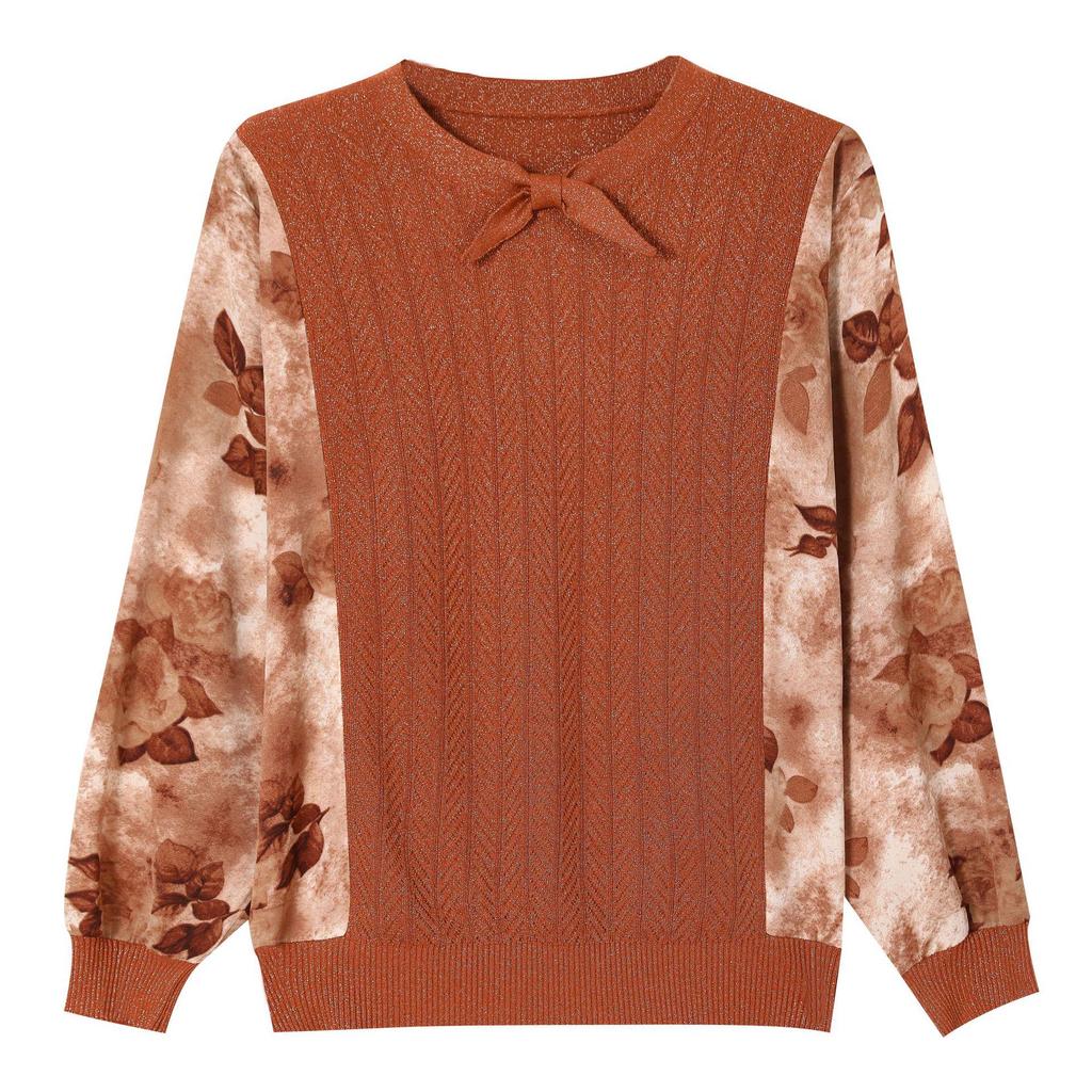 Elegant Chiffon Knit Top for Middle-Aged and Elderly Women - Spring/Autumn Fashion