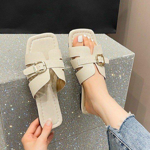 2025 Summer Women's Square Toe Cross Strap Sandals and Slippers