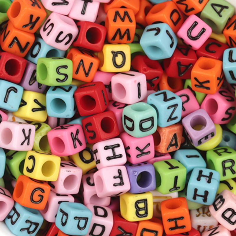 100Pcs/Lot Trendy Acrylic Square Alphabet Beads Large Hole Letter Loose Spacer Bead Jewelry Handmade Bracelet Making Supplies