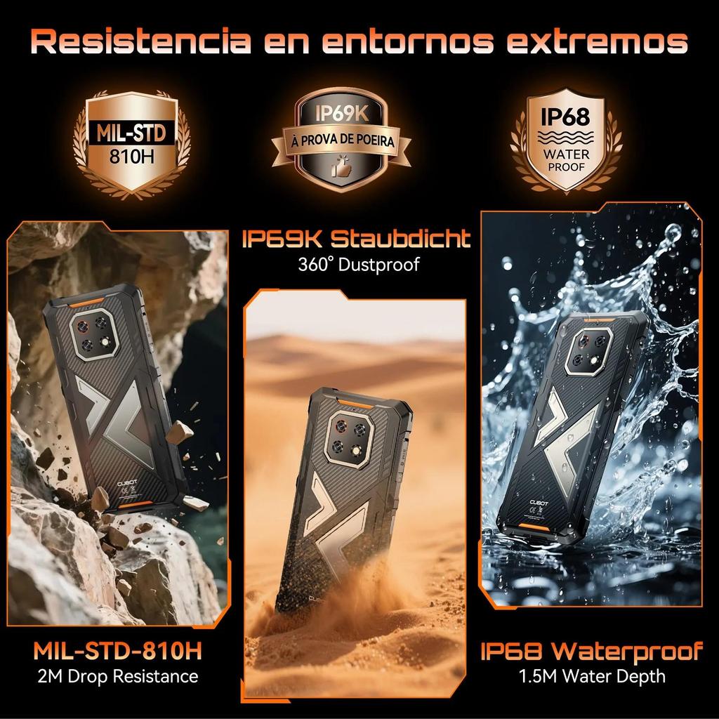 Tynn Robust Smartphone Cubot KingKong ES 3, Android 15, NFC, 10200mAh Massivt Batteri, 6GB RAM, 256GB ROM, 6.745-Tommers 120Hz Skjerm