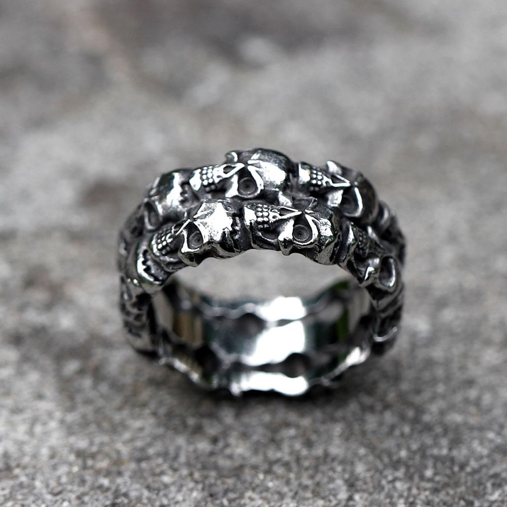 NOUVEAU Bague Crâne en Acier Inoxydable 316L pour Homme Vintage Aegishjalmur PUNK Bijoux Cadeau Unique pour Lui