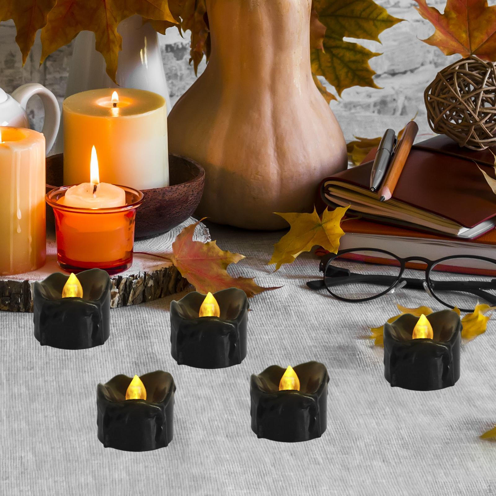 

12 черных электрических чайных свечей для свадеб и осенних мероприятий Yellow Flash