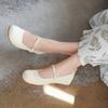 Vintage Camellia Mary Jane Shoes Women's Thick Heel with Soft Leather Low Heel Single Shoes Women's Casual Beanie Shoes