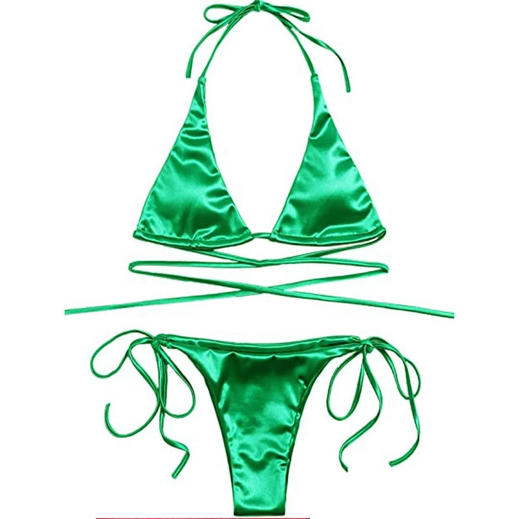 Sexy 13 Colors Halter Satin Brazilian Bikini Women Swimwear Female Swimsuit Two-pieces Bikini set Bather Bathing Suit Swim