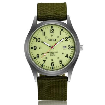 Waterproof Watch with Luminous Analog Simple and Stylish Sports Quartz Green Nylon Fashion Accessory Perfect Gift for Day Men's Antique-Style