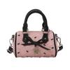 Childrens Retro Bow Printed Crossbody Bag With Bow And Metal Heart Decoration
