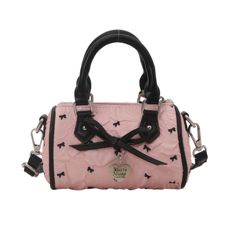 Childrens Retro Bow Printed Crossbody Bag With Bow And Metal Heart Decoration