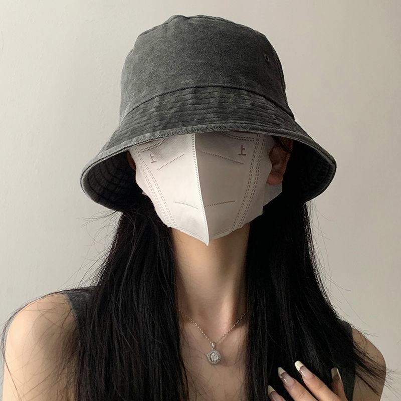Washed denim bucket hat sun hat women's fashion spring and summer sun protection outdoor face small big brim tide basin hat
