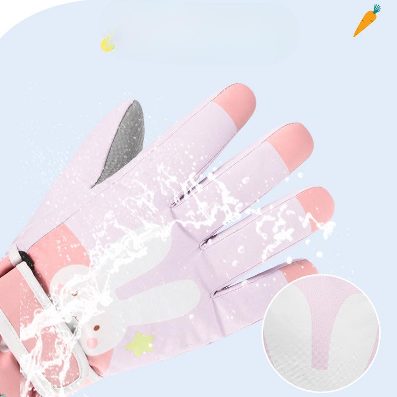 Girls' Cartoon Cotton Gloves Refer To The Pink Outdoor Ski Gloves for Primary School Students To Ride Bikes and Keep Warm In Winter