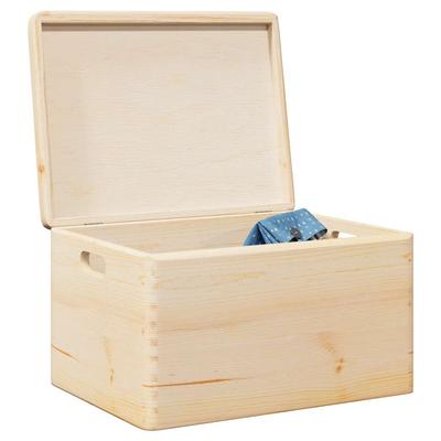 Vidaxl Wooden Box with Lid and Handles, Solid Pine Wood