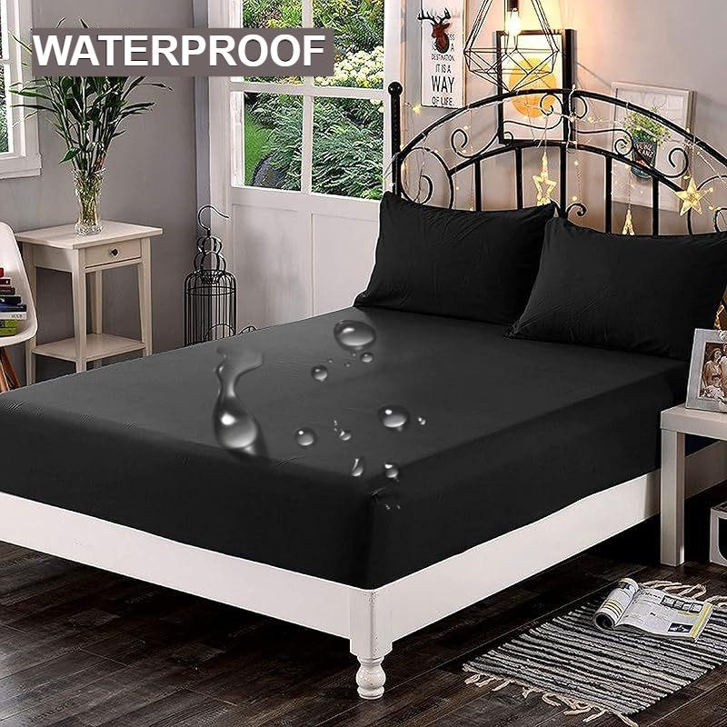 1pc Waterproof High-grade Reactive Dyed Thick Fabric Fitted Sheet Elastic Available in A Variety of Sizes,Soft Bed Sheet,Write,grey,black,120/140/160