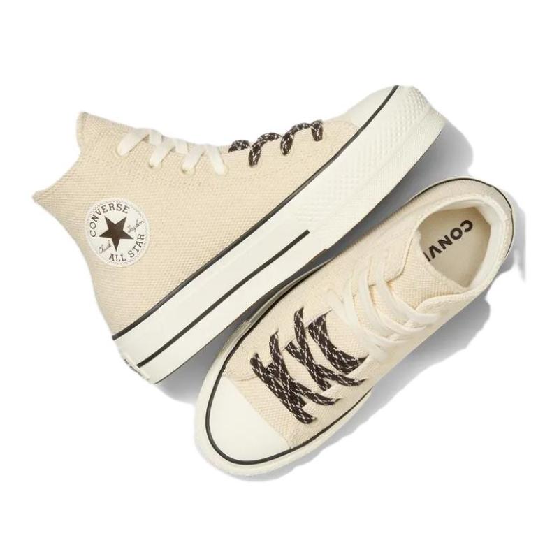 Converse All Star Lift Everyday Versatile Non-Slip Abrasion Wrap High Top Espadrilles Women's Beige