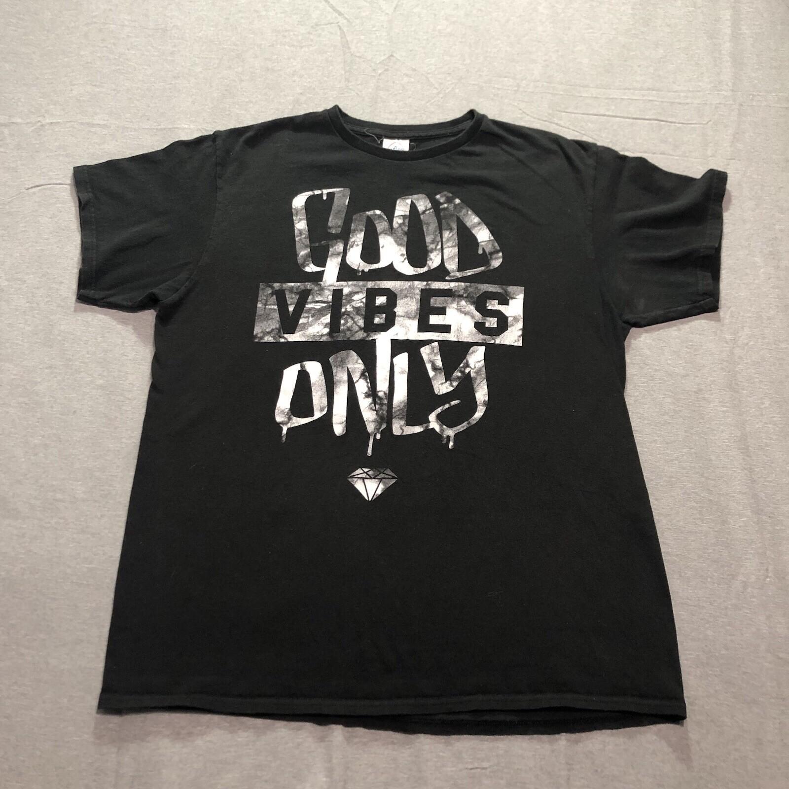 Good Vibes Only T Shirt Women s Large Graphic Print Hippie Retro Black Tee M