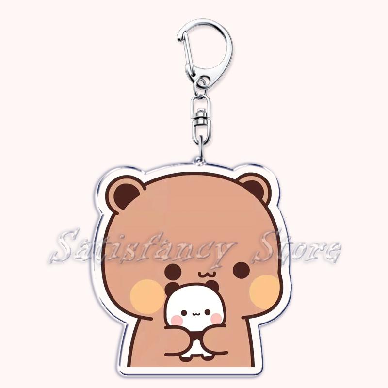 Bubu Dudu Cartoon White and Grey Couple Bears Keychains Ring for Accessories Bag Pendant Key Chain Jewelry Fans Lovers Gifts