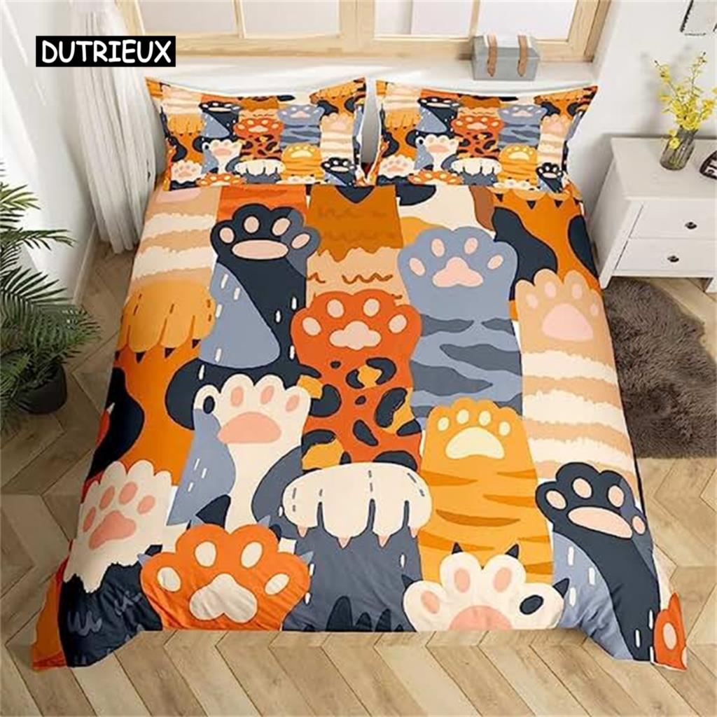 Hunde Pfote Bettbezug Knochen Muster Niedliches Hunde Pfoten Bettwäsche Set Für Teenager Mädchen Jungen Zimmer Deko Geschenke Haustier Tier Cartoon Bettdeckenbezug