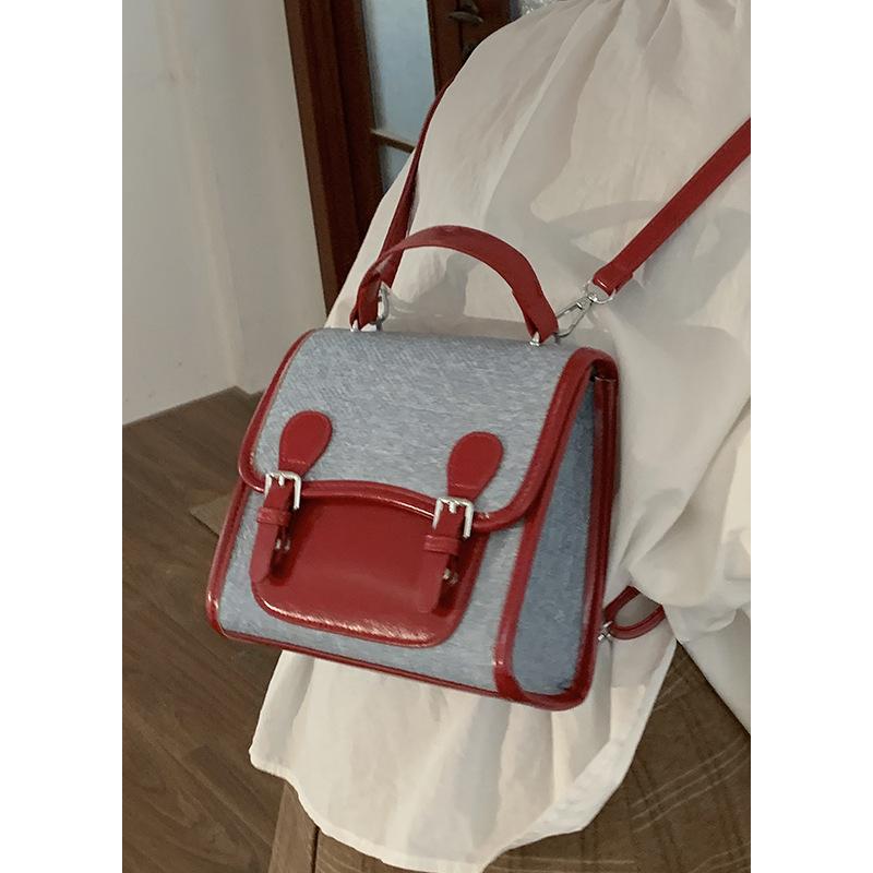 

College style niche backpack women s 2025 new summer fashion contrasting color handbag travel small backpack бордовый