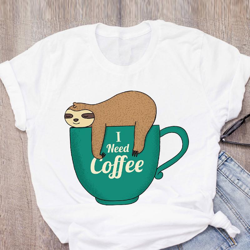 Cat Coffee Paw Strawberry Women's T-Shirts Cute Cartoon Top Female T Shirt Summer Funny Clothes O-Neck Ladies Tee Tops Shirts