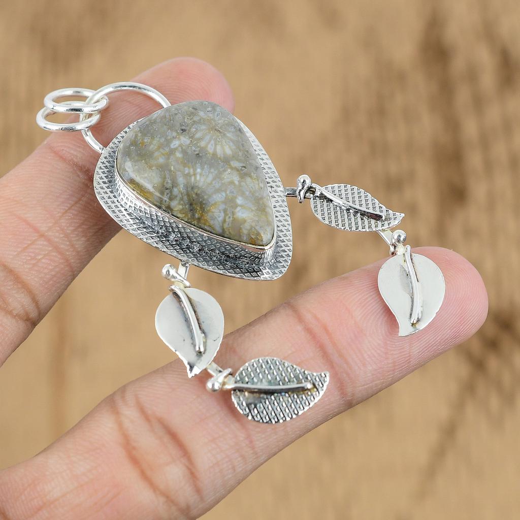 Womens Day Deal 925 Sterling Silver Pear Natural Fossil Coral Pendant Jewelry