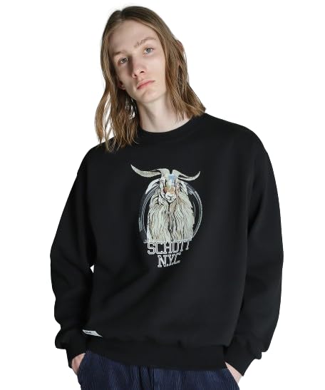 

Schott Color Flocky Goat Crew Sweatshirt, Men s XL, Black, 010, 782-4232006