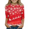 Christmas Day Print Tops For Youth Girls 4-11 Years Round Neck 3/4 Sleeves T-Shirts Trendy Tops Outfit Tees