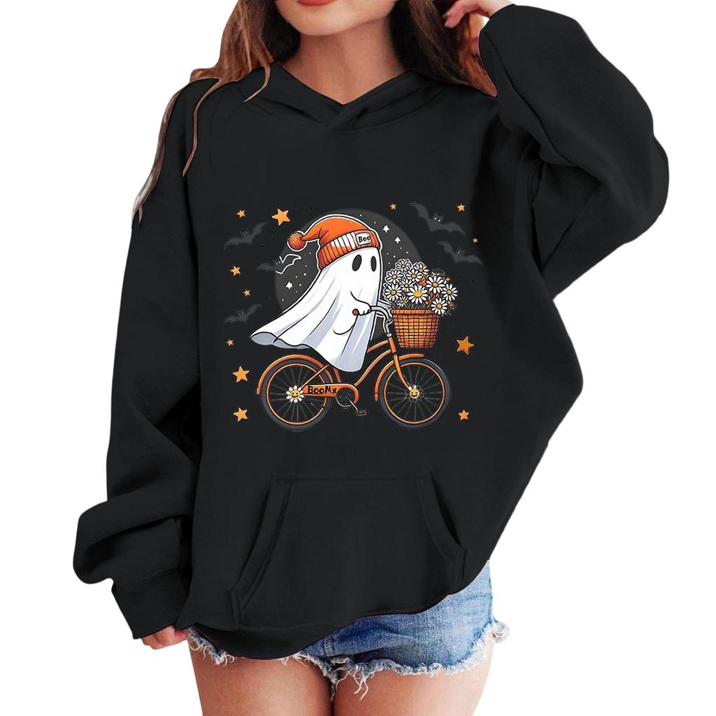 Kids Halloween Printed Hoodie, Loose Fit Casual Pullover for Boys Girls