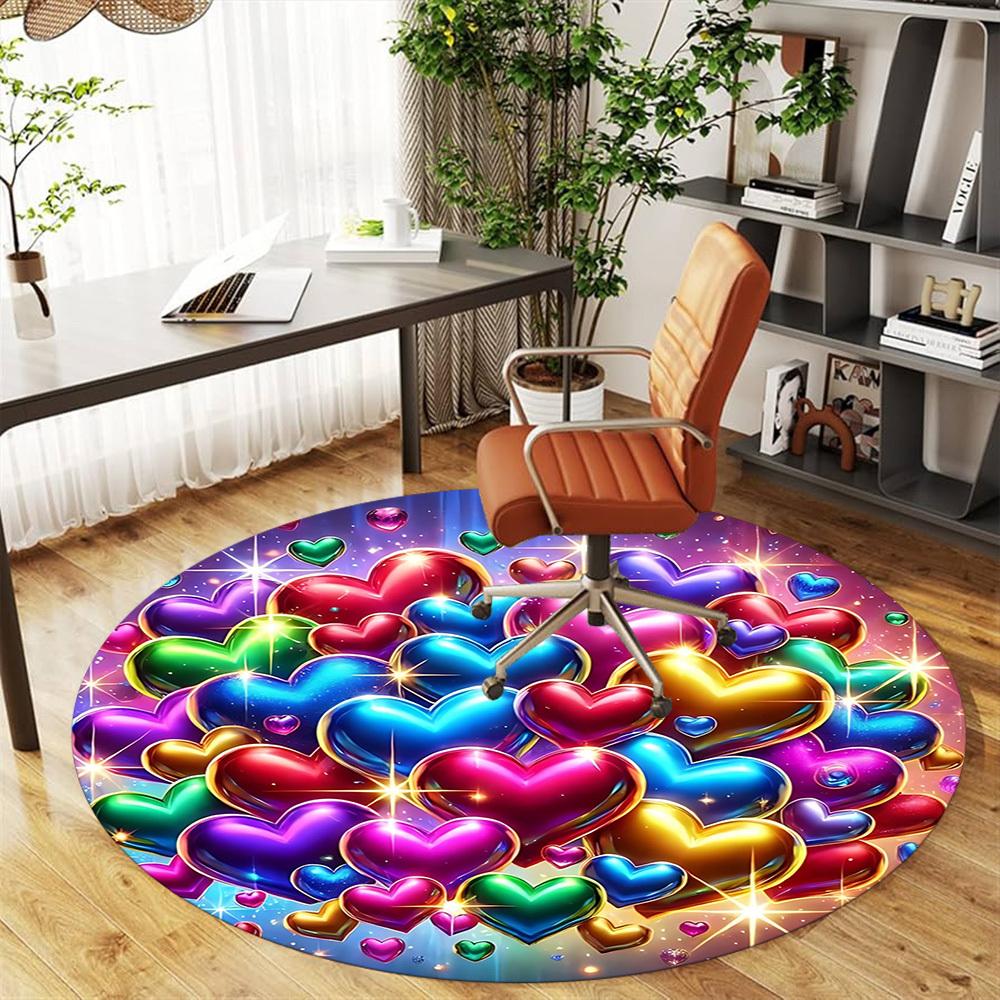 1pc Heart Love Round Chair Mat Office Area Rug - Non-Slip, Floor Mat for Office, Bedroom, and Indoor Decor P127133