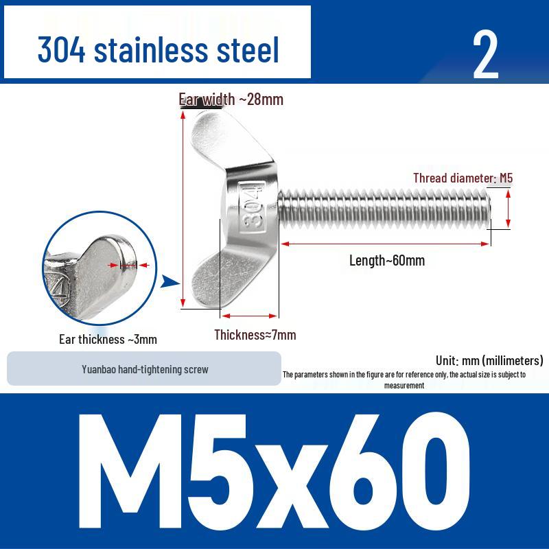 304 Stainless Steel Butterfly Weld Screw Yuanbao Hand-Tight Horn Bolt M3-M16