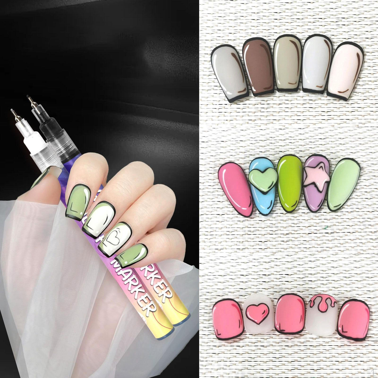 

12x Nail Art Pens Acrylic Paint Pen Dotting Liner Brush 12 Colors Graffiti