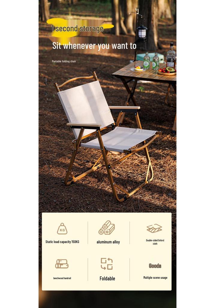 Carbon Steel Camping Folding Table & Kermit Chair Set - Metal Outdoor Roll-up