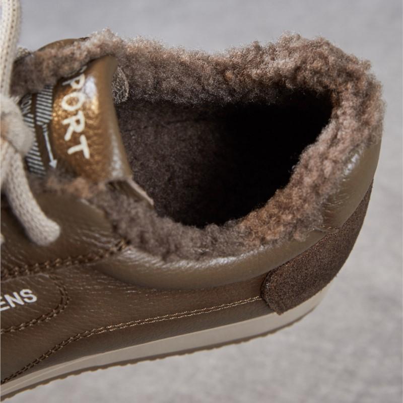 Johnature Echtes Leder Plüsch Warme Damen Schuhe Lässig Weich besohlt Sportschuhe Vielseitige Schnürschuhe Baumwollschuhe