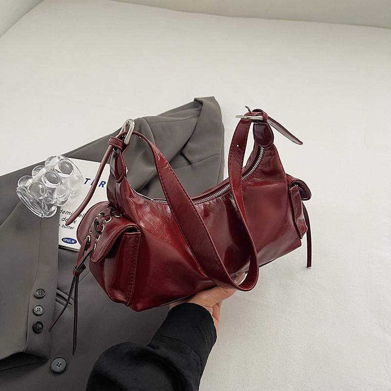 Soft leather bag for women retro texture red monochromatic versatile shoulder shopping women's bags
