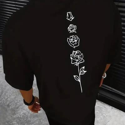 Herren-T-Shirt mit Rosenprint 2025 Baumwolle Casual Kurzarm-T-Shirt Einfache Mode Oversized-T-Shirt für Herren Sommer Harajuku Top