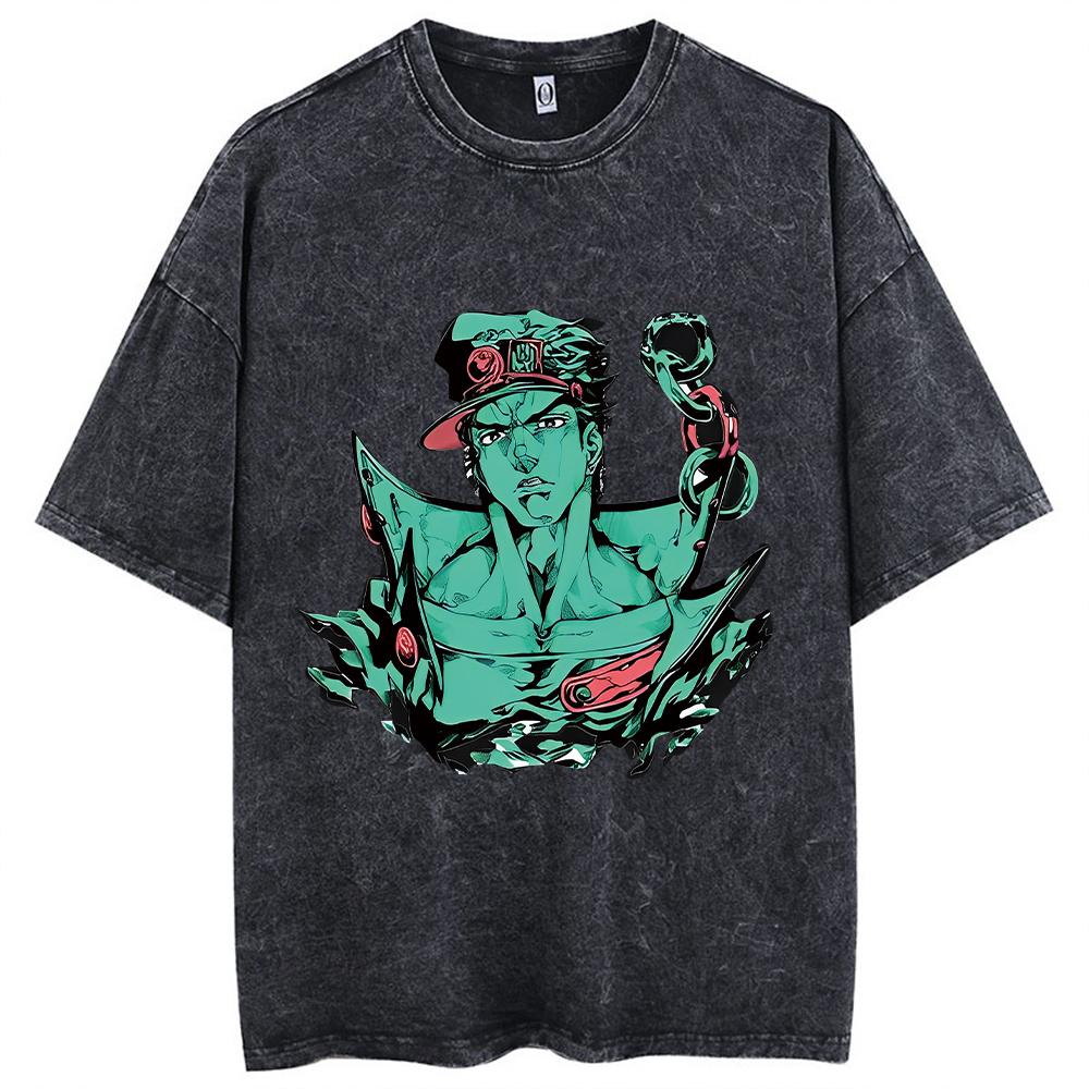 Yk Washed Tshirts For Men Anime JoJos Bizarre Adventure Short Tshirts Women Tops Graphic Printed TShirt Short Sleeve Unisex