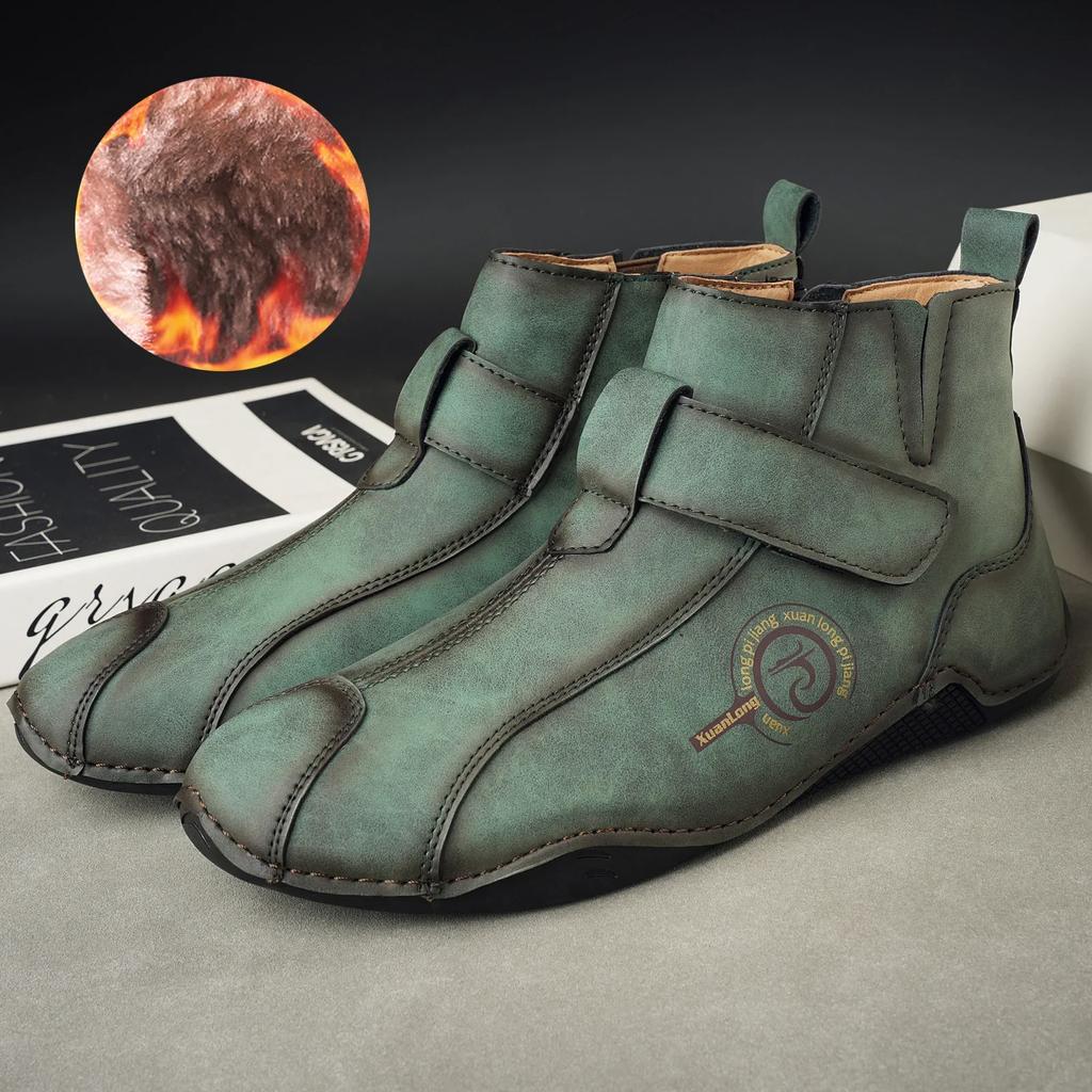 Men Short Boots Autumn Winter New  Fashion British Style Retro Flat Bottom Plush Warm Comfortable Shoes Outdoor Casual Shoes