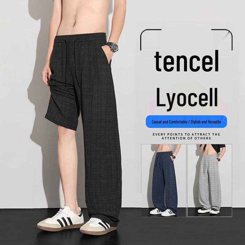 VUUG Men s Plaid Straight-Leg Casual Trousers M