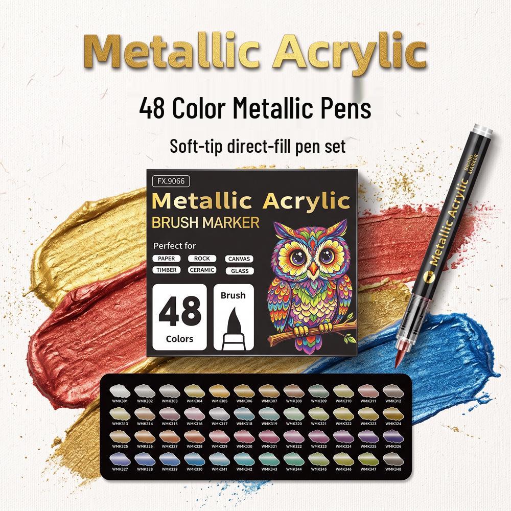 Metallic Acrylic Marker Set, 48 Soft-Tip Water-Based Colors for Strong Coverage and Greeting Card Signatures.