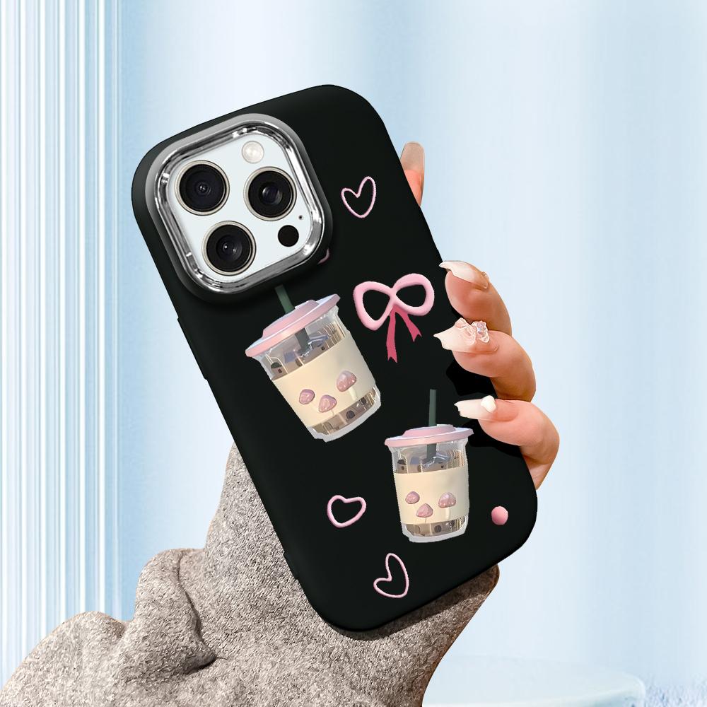 For iPhone 15 14 13 11ProMax 14 15 16 Samsung S25 S24 S23 S22 Redmi 10 13 14C Cartoon Black Cat Silver Edge Soft Liquid Silicone Protective Casing