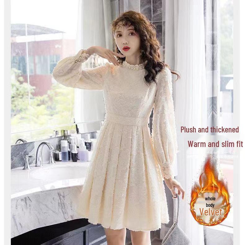 

Корейское облегающее платье на флисовой подкладке: Модный осенне-зимний, омолаживающий, скрывающий живот незаменимый M 90-100 kg