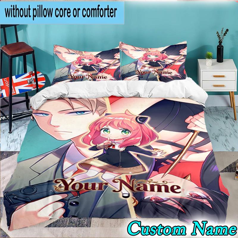 Custom Name 3PCS Fantasy Battle Anya Bedding Set,Including Duvet Cover And 2pcs Pillowcases Perfect for Bedroom,Dormitory,Fan Christmas Gift