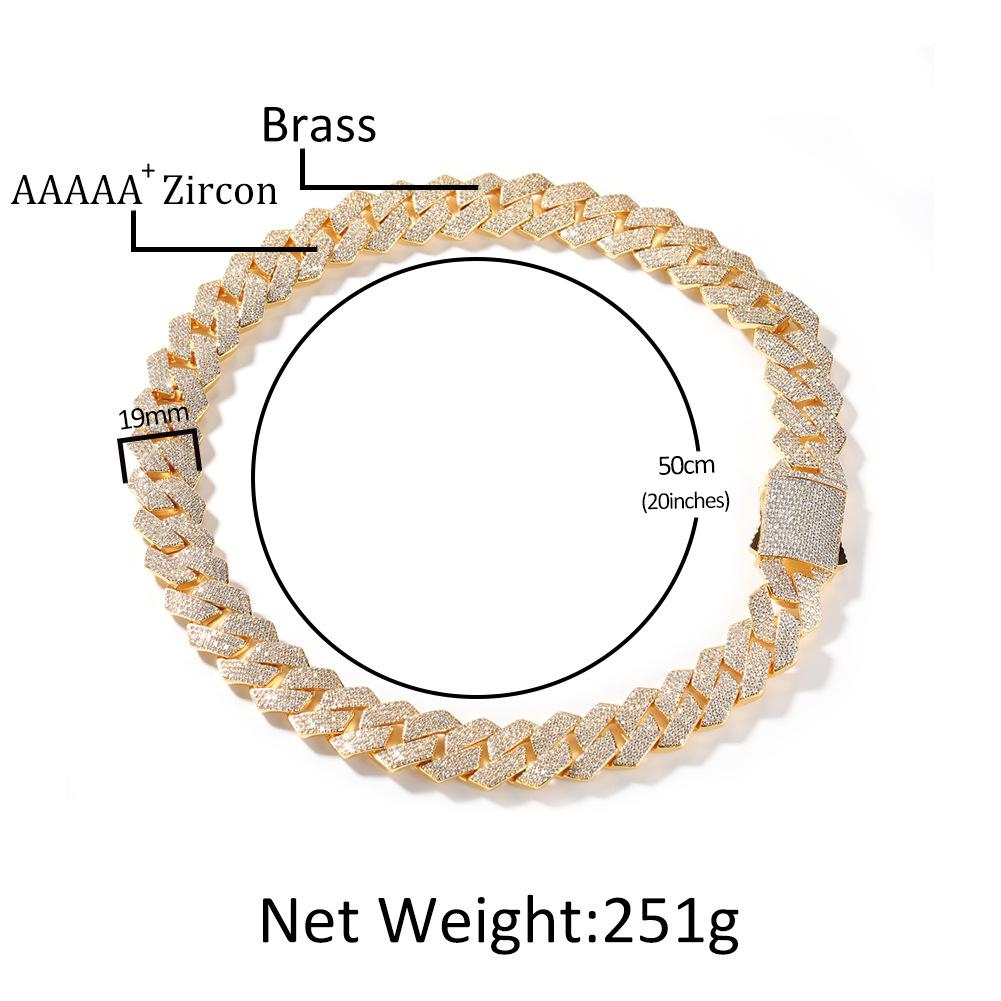 Men's Necklace 19MM Full Zircon Rhombus Cuban Chain Hip Hop Rap Street Trend Necklace