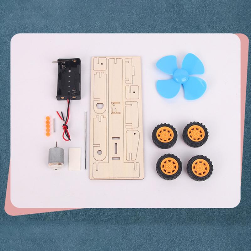 Wooden Wind Power Car Diy Electronic  Kit Science Experiment Creative Assemble Model Teaching Aids